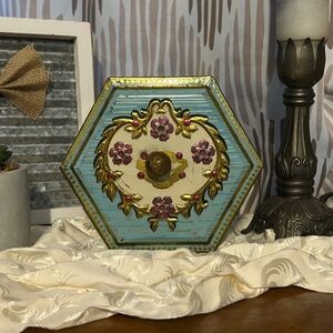 Vintage Hexagonal Shaped Baret Ware Tin Artistic And Embossed Made In England